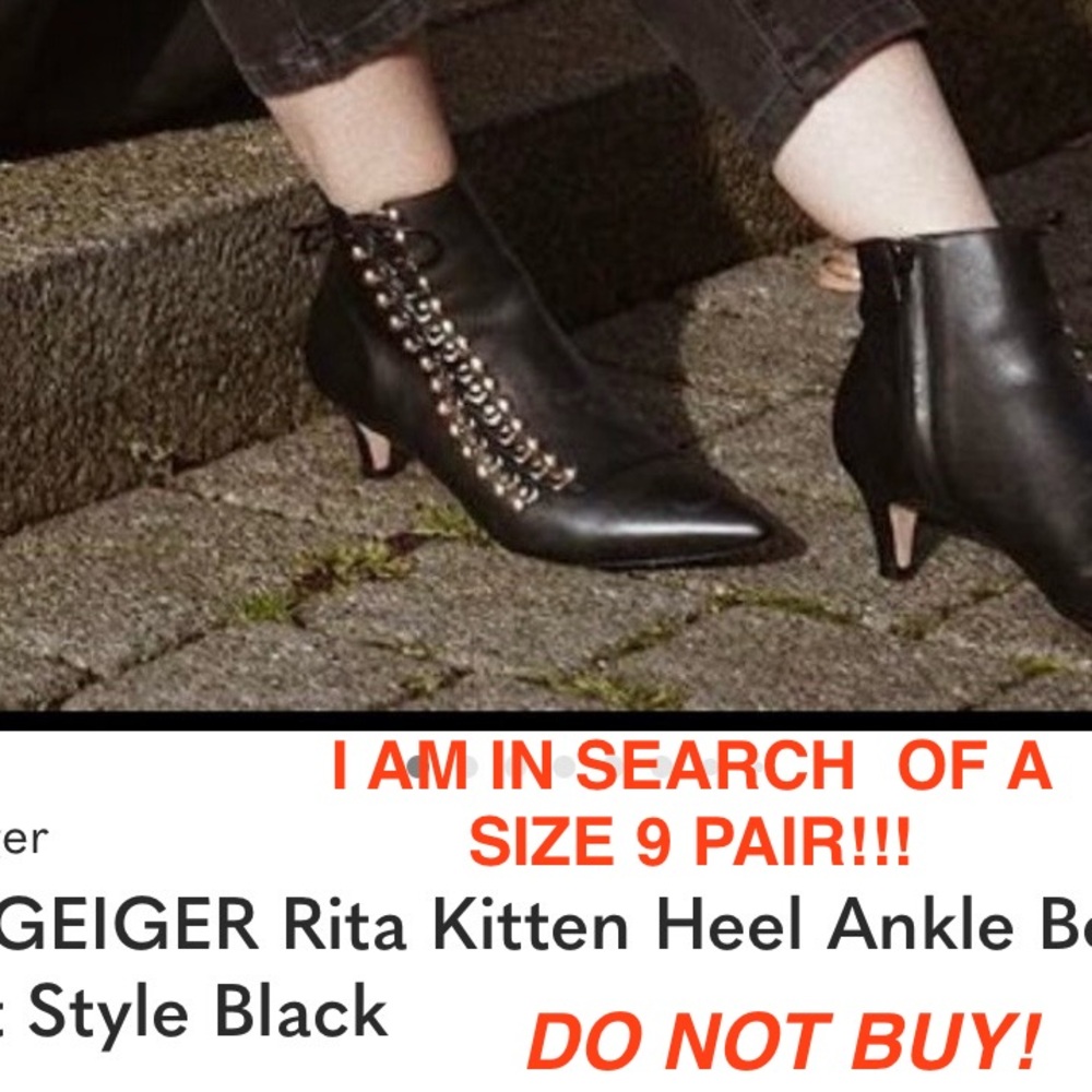 Kurt Geiger Black Leather Kitten Heel Ankle Boots with Side Eyelet Detail
